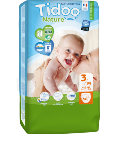 Tidoo Nature Art.142610 Ecological diapers M size 4-9kg, 56 pcs.