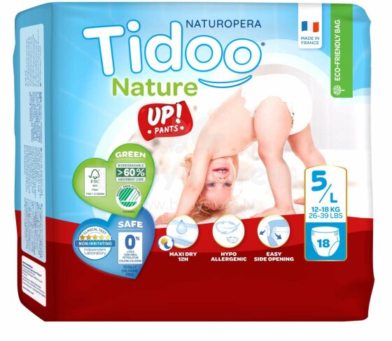 Tidoo Nature Pants Art.142614 Ecological diaper panties L size 12-18 kg, 18 pcs.