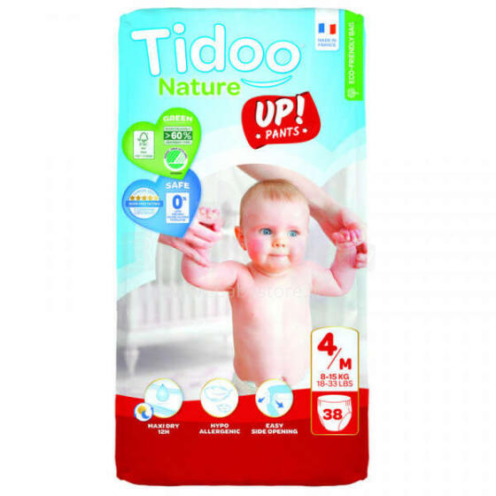 Tidoo Nature Pants Art.142636 Ecological diaper panties M size 8-15 kg, 38 pcs.