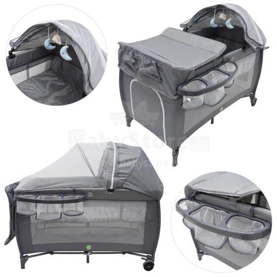 Multifunctional Travel Cot with Changing Table Art. 608159, up to 15 kg, Grey