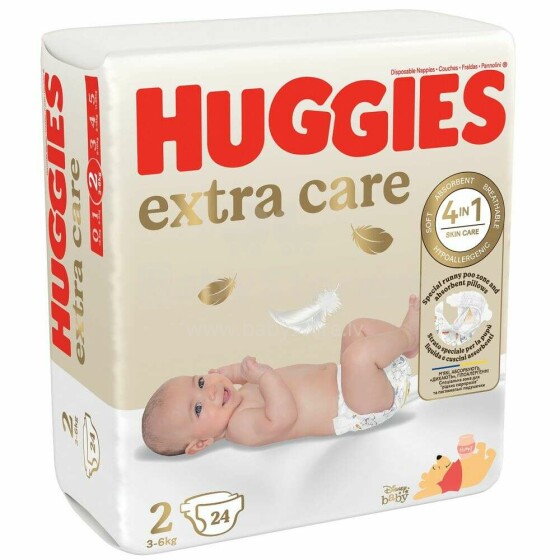 Huggies Extra Care 2 Art.041550275 sauskelnės naujagimiams 3-6kg, 24vnt
