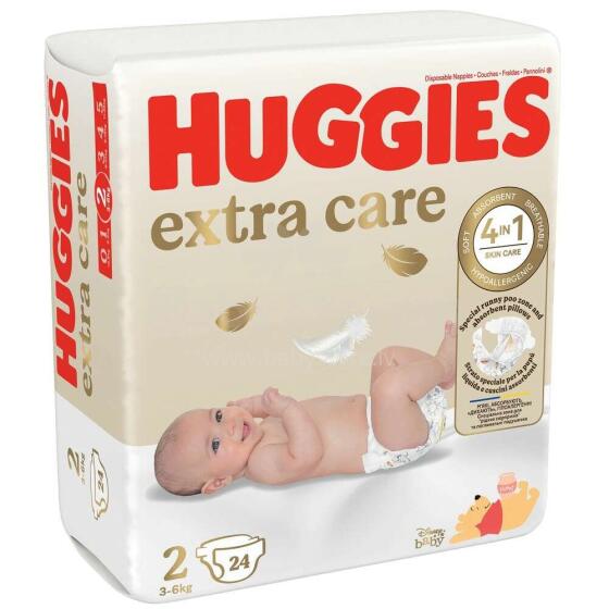 Huggies Extra Care 2 Art.041550275 ecological cotton diapers 3-6kgs, 24pcs.