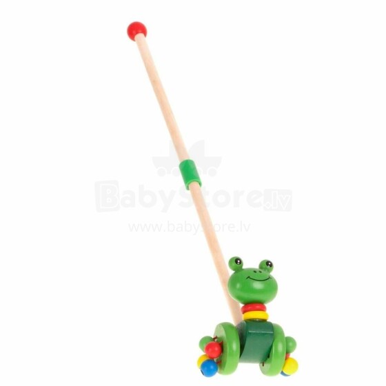 Ikonka Walking Toy Frog Art.KX7450 Koka krasainā stumjamā rotaļlieta