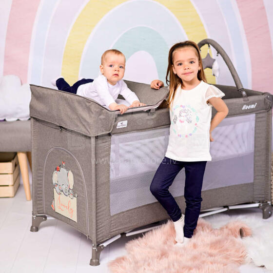 Lorelli Baby Cot NOEMI 2 Layers Plus String ELEPHANT Beige