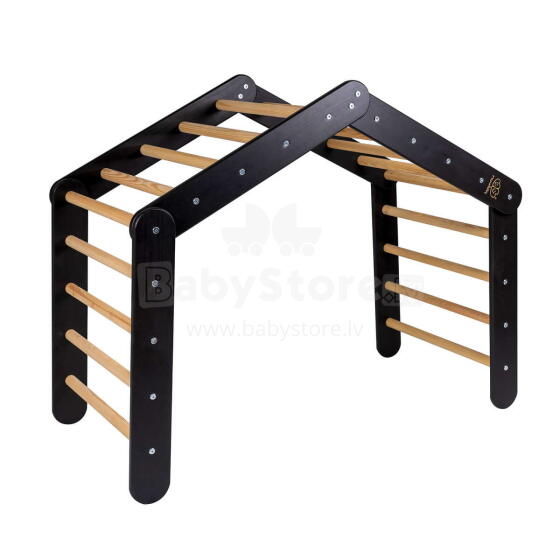 MeowBaby®  Wooden Pikler Art.146390 Black koka Pikler kāpšanas trīsstūris bērniem Montessori