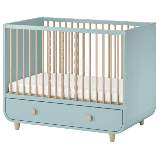 Made in Sweden Myllra Art.804.626.19 cot with drawer, 60x120 cm, liturquoise blue