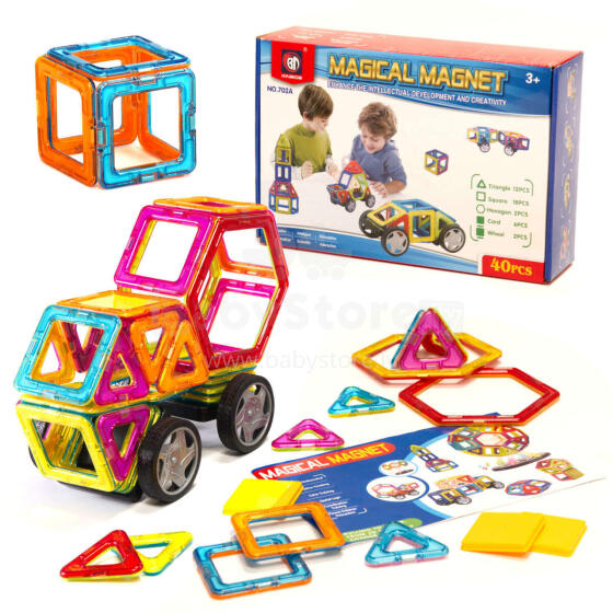 Ikonka Art.KX9680 Coloured magnetic blocks MAGICAL MAGNET 40 PUH