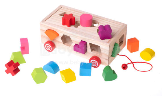 Ikonka Art.KX6892 Wooden sorter mobile on a string shapes blocks