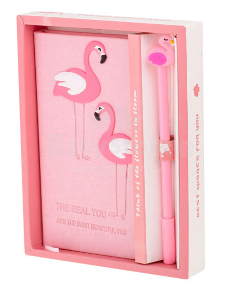 Ikonka Art.KX7424 Notebook with pen flamingo gift set