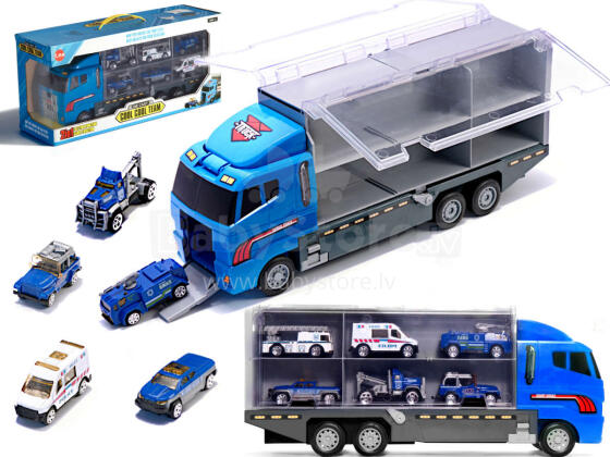 Ikonka Art.KX6681_2 Transportera kravas automašīna TIR palaidējs + metāla automašīnas policija