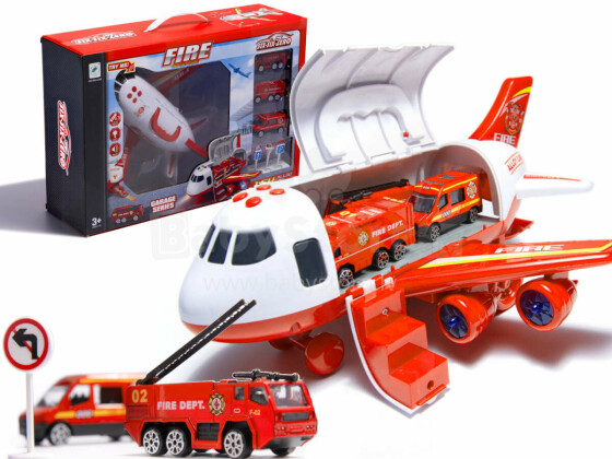 Ikonka Art.KX6684_2 Transporta lidmašīna + 3 ugunsdzēsēju mašīnas