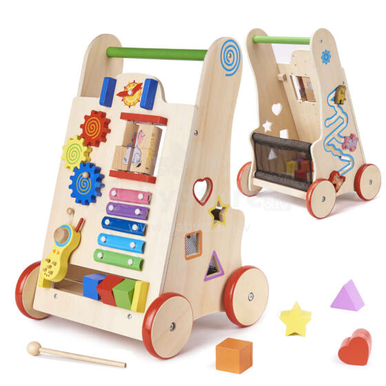 Ikonka Art.KX6495 Pushchair wooden educational cube 6in1