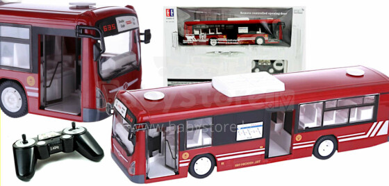 Ikonka Art.KX9563_1 Tālvadības RC autobuss ar durvīm sarkans