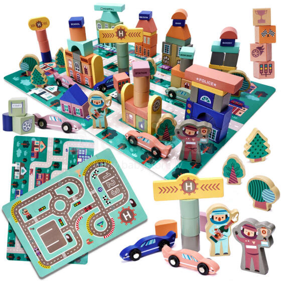 Ikonka Art.KX6195 Educational wooden blocks race track 160el.