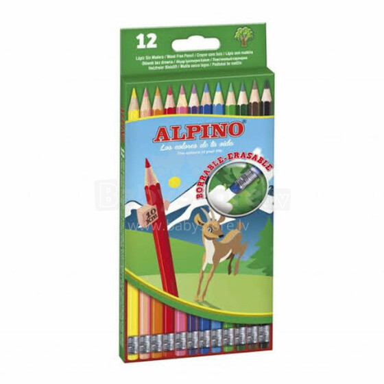 Ikonka Art.KX6066 ALPINO Zīmulis krītiņi ar dzēšgumiju 12 krāsas
