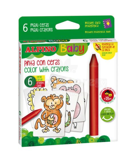 Ikonka Art.KX6056 ALPINO BABY Thick wax crayons 6 colours + jungle cards