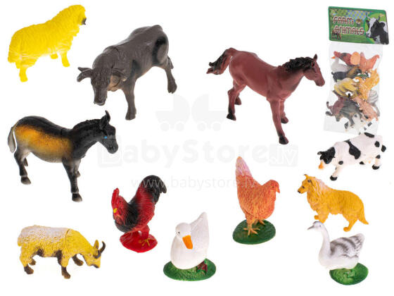 Ikonka Art.KX5842 Farm animals figurines set cow horse 12pcs