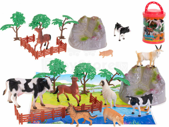 Ikonka Art.KX5839 Lauksaimniecības dzīvnieku figūriņas 7gab + paklājiņš un piederumu komplekts