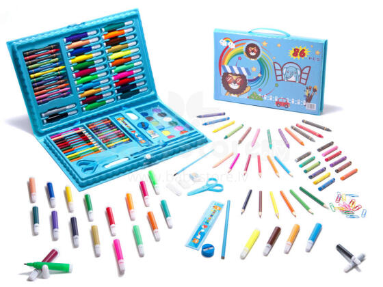 Ikonka Art.KX6355_2 Plastic painting set in a case 86el. blue