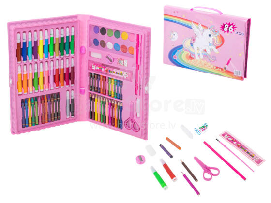 Ikonka Art.KX6355_1 Plastic painting set in a case 86el. pink
