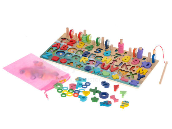 Ikonka Art.KX6210_1 Wooden counting wheel fishing alphabet numbers