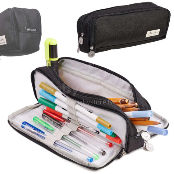 Ikonka Art.KX5673_1 School pencil case triple sachet vanity case 3in1 black