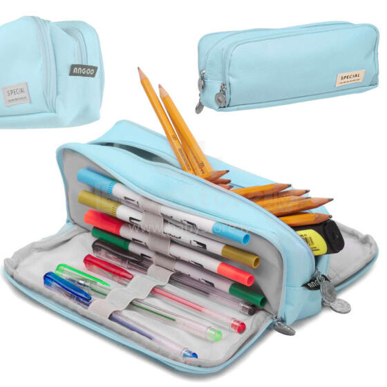 Ikonka Art.KX5673_3 School pencil case triple sachet vanity case 3in1 blue