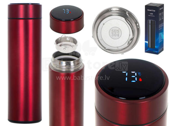 Ikonka Art.KX6358_2 Thermos mug smart LED 500ml maroon