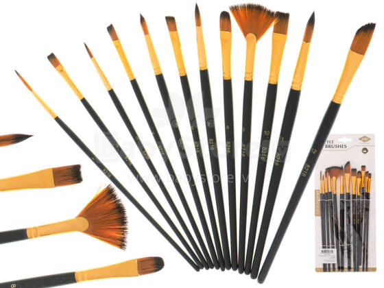 Ikonka Art.KX5552 Paint brushes art set 12pcs black