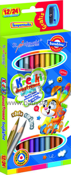 Ikonka Art.KX5485 BAMBINO School triangular pencils double sided 12/24 colours + sharpener