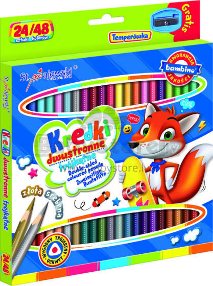 Ikonka Art.KX5485_1 BAMBINO Double-sided triangular school pencils 24/48 colours + sharpener