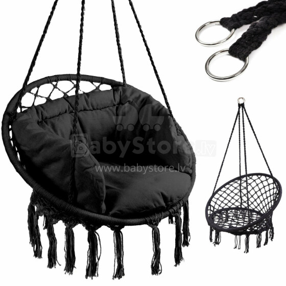 Ikonka Art.KX7630_1 Stork's nest armchair swing with backrest black 80cm + cushions