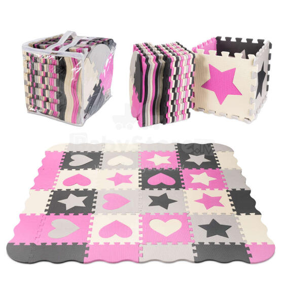 Ikonka Art.KX5420 Foam puzzle mat / playpen 36el grey/pink 143cm x 143cm x 1cm