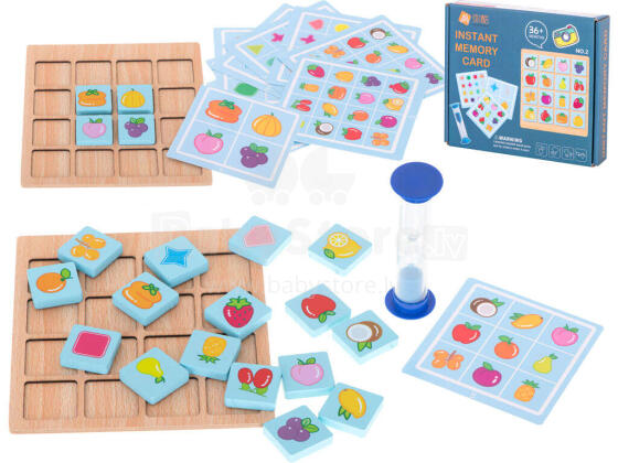 Ikonka Art.KX5369 Wooden puzzle board game memory fruit and shapes
