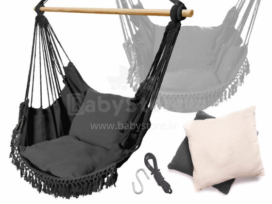 Ikonka Art.KX7938_1 Brazilian hammock chair with cushions black with tassels