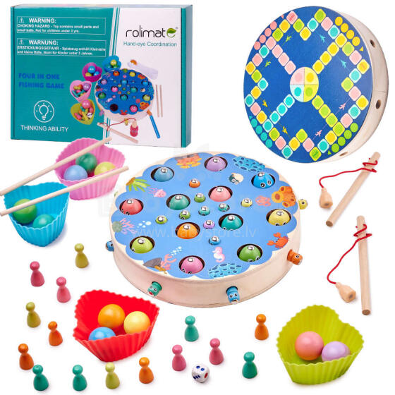 Ikonka Art.KX5269 Family game fish caterpillar fishing montessori