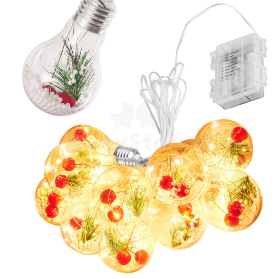 Ikonka Art.KX5243 LED lights battery chain curtain balls with decoration 3m 50LED warm