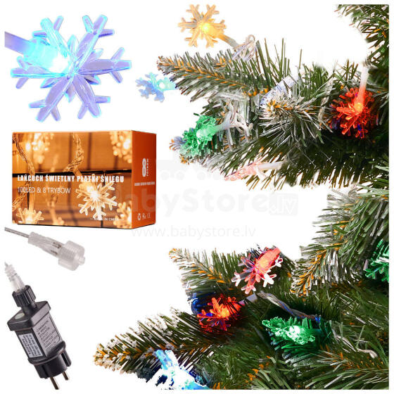 Ikonka Art.KX5240_2 LED snowflake chain lights 10m 100LED multicolour