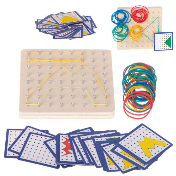 Ikonka Art.KX5177 Geoboard geoplan wooden jigsaw puzzle creating shapes with rubber bands