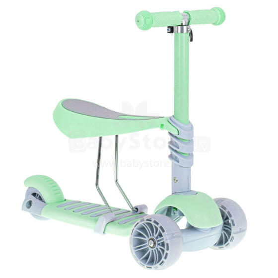 Ikonka Art.KX6625 Tricycle scooter with balance seat mint grey LED