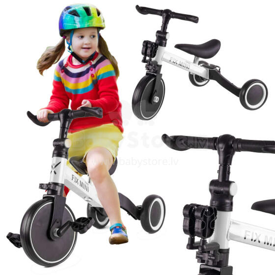 Ikonka Art.KX5377 Trike Fix Mini distanču trīsritenis 3in1 ar pedāļiem balts