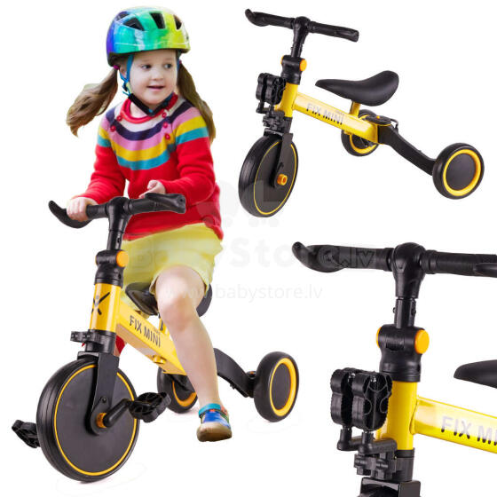 Ikonka Art.KX5377_1 Trike Fix Mini distanču trīsritenis 3in1 ar pedāļiem dzeltens