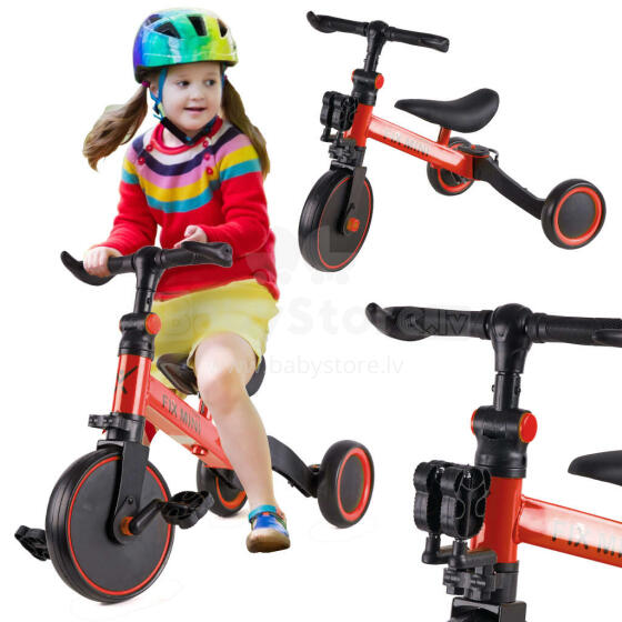 Ikonka Art.KX5377_2 Trike Fix Mini distanču trīsritenis 3in1 ar pedāļiem sarkans
