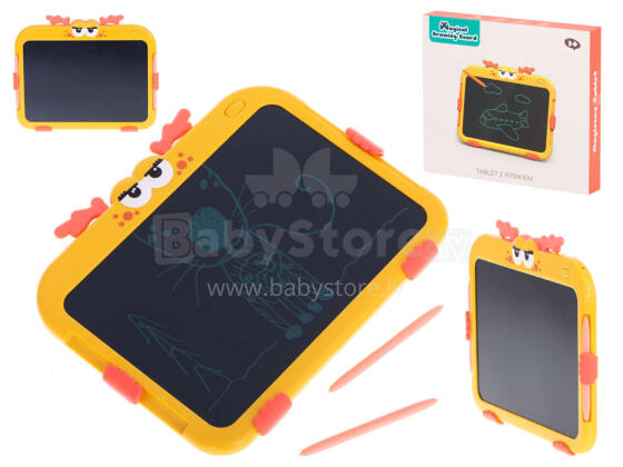Ikonka Art.KX5984_2 Graphic tablet drawing board deer 10' yellow + stylus pen