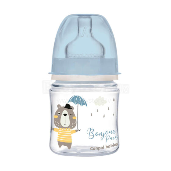 Canpol babies Art.35/231_blu Easy Start BONJOUR PARIS  Plata kakla barošanas pudelīte Anti-colic 120ml