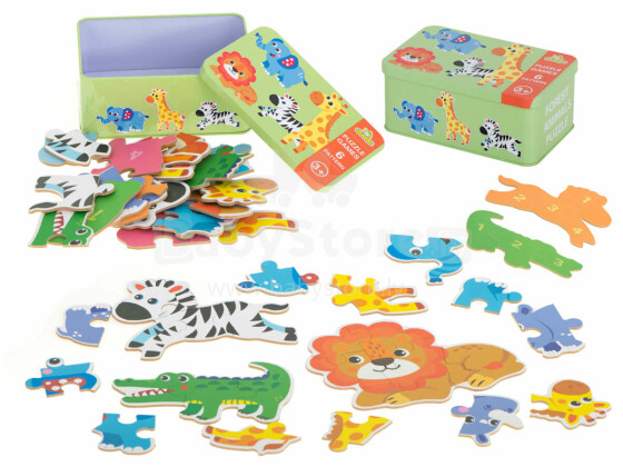 Ikonka Art.KX6015 Mīklas bundžā safari dzīvnieki 25 puzles