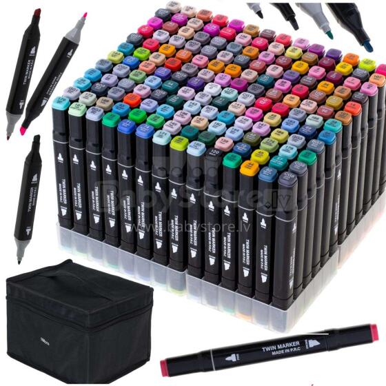Ikonka Art.KX5123_3 Double-sided alcohol markers in case 168 + stand