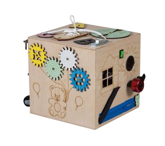 Ikonka Art.KX4631 Wooden sensory manipulation cube 20.5cm
