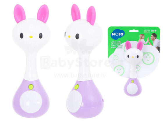 Ikonka Art.KX5592_1 Rattle teether + sounds lights rabbit HOLA