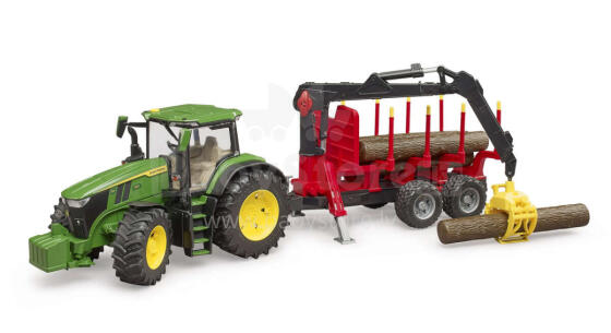 BRUDER Art.03154 tractor John Deere 7R 350 with forestry trailer and 4 logs